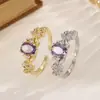 Anel Folha de Zircônia Roxa Vintage Estilo Francês, Artesanato de Microincrustação de Luxo Leve de Nicho, Acessório Suave e Elegante que Realça o Tom da Pele