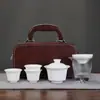 Juego de té de viaje de porcelana blanca, completo con gaiwan de kung fu, portátil para uso en exteriores, taza rápida apta para coche, regalo de empresa con impresión de logotipo