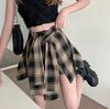 Falda de Diseño Asimétrico Falso de Dos Piezas para Mujer 2025 Nuevo Verano Sexy Negro Cuadros A-Line Falda Corta Pantalones