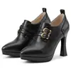Novedad Primavera y Otoño 2026 Zapatos de Tacón Alto con Tacón Grueso para Mujer, Tallas 33-50, Plataforma Impermeable, Punta Fina, Zapatos de Cuero para el Trabajo