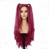 Peluca Roja Rosa de Doble Cola de Caballo, Cabello Largo Liso para Chicas Atrevidas, Tocado de Cosplay para Convenciones de Anime [Procesamiento Personalizado]