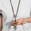 Collar largo con cordón de cuero y colgante de robot vintage desgastado móvil con estrella de cinco puntas mixta, estrella de mar y cuentas de madera