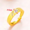 Anillos Abiertos de Corazón de Amor para Boda Chapados en Oro Vietnamita para Hombres y Mujeres, Anillos de Pareja de Cobre Puro Chapados en Oro 24K con Circonita Transfronterizos