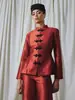 Conjunto de Top con Cuello Mao y Botones Estilo Chino y Pantalones Rectos, Conjunto Exquisito Bordado Estilo Vintage, Europeo y Americano 2026 Amazon