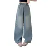 Jeans Coloridos con Estampado de Corazones para Niñas 2026 Nuevo Estilo Primavera y Otoño para Niños Mayores, Pantalones de Moda de Pierna Ancha Bordados en el Lateral