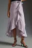 Bestseller Transfronteiriço Europeu e Americano Saia Meia Wrap-around para Mulheres Cintura Alta Cadarço Franzido Irregular Bainha Grande Fluida Longa
