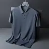 2026 Verano Seda de Hielo Sin Costuras Urbana de Negocios Cuello Polo para Hombre Color Sólido Camiseta Simple para Hombre Camisa de Aire Acondicionado para Hombre