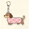 Lindo Llavero de Perro Salchicha Colgante Plano de Acrílico para Bolsa Estilo Pareja Adorno para Coche Arte de Línea Perro Pequeño