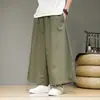 Calça Casual Wide-Leg 2026 Verão Tamanho Plus Size Estilo Japonês Estilo Chinês Calça de Sarja de Algodão e Linho Calça Casual de Perna Larga com Listras Retas Calça Saia Wide-Leg Preta