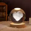 Bola de Cristal Galaxia Creativa Transfronteriza Grabada con Láser 3D Luz Nocturna Luminosa Adorno de Escritorio Base de Madera Regalo de Cumpleaños