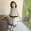 Conjunto de Verão 2026 para Meninas Novo Estiloso com Bolinhas Renda Sem Manga Moda Bebê Conjunto de Duas Peças Tendência