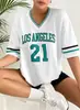 Camiseta Feminina de Verão Europeia e Americana Transfronteiriça com Decote em V, Manga Curta, Estampa Digital 3D, Modelo Solto Casual, Moda Versátil