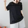 Suministro transfronterizo verano 2026 estilo nuevo japonés y coreano holgado adelgazante ribete de encaje de pestañas top de lunares Camiseta
