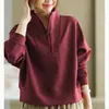 Sudadera con capucha y cremallera de algodón-algodón compuesto con cuello alto súper, manga larga para mujer, jersey, top casual holgado, talla grande, ropa para mujer
