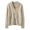 Otoño e Invierno Nuevo Estilo Cuello Fruta Verde Cardigan de Punto Trenzado Cachemir para Mujer Estilo Perezoso Holgado Suéter Abrigo Cardigan Casual de Cachemir