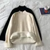 Suéter de punto con cuello medio integrado de forro polar, suéter de invierno para mujer con forro de forro polar, engrosado, de manga larga, capa interior cálida