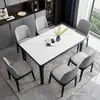 Mesa de comedor y silla italianas con placa de roca, moderna mesa de comedor para el hogar, de madera maciza, para apartamentos pequeños, ligera, de lujo, rectangular, estilo occidental.