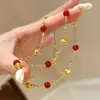 Juego de Collar y Pulsera S925 Estilo Francés Vintage Cortado a Láser Ojo de Gato Ágata Roja, Moderna Cadena de Clavícula en Capas de Lujo Ligero para el Festival del Bote del Dragón