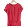 Suéter de Punto con Borde Enrollado y Botones para Mujer, Hilo de Papel Japonés, Algodón Tencel, Top Veraniego Adelgazante de Tencel Lyocell