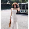 Vestido de Suspensório com Design de Patchwork de Renda Estilo Francês, Estilo de Férias Puro e Desejável, Vestido Longo