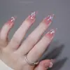 Manicure Unhas Usáveis Comprimento Médio Camélia Transparente de Gelo Patch de Unha Postiça Estilo Desejo Puro Diamante Aurora Patch de Unha Popular Atacado