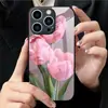 Aplicável à Capa de Vidro Temperado Apple 18PRO 17PROMAX Tulipa Capa Protetora iPhone16 Flor Rosa 17E