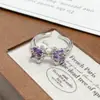 Nove Fogo Roxo ~ Anel Aberto Super Brilhante de Zircônia Roxa Totalmente Cravejado Flor Luz Luxo Alto Padrão Exquisito