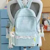 Mochila Fresca Estilo Coreano con Cuadros y Lunares, Ribete de Encaje, Bolso Escolar Pequeño para Niñas, Adecuado para Estudiantes de Secundaria y Preparatoria, Bolso para Mujeres que Van al Trabajo