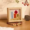 Adorno de Lingote de Oro de 0 kg con Carácter de Fortuna Estilo Chino con Marco de Madera Maciza, Pintura Decorativa Atrae Riqueza, Regalo Creativo de Escritorio para Año Nuevo