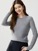 Estilo Sencillo para Ir al Trabajo Otoño Nuevo Cuello Redondo Tejido de Punto Trenzado Jacquard Suéter de Punto para Mujer Capa Base Adelgazante