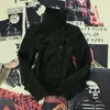 Jaqueta Y2K feminina subcultura gola alta carcela assimétrica estilo de rua legal justa acinturada punk ins preta curta manga longa