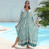 Nuevo Vestido Largo Holgado de Rayón Estampado Estilo Europeo y Americano para Vacaciones Tallas Grandes Cubrebikini para Mujer