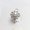Anillo ins de Perla Natural de Agua Dulce Dulce Anillo de Dedo de Plata 925 Medio Cobre Blanco Chapado en Oro Zircón Micro Engastado con Anillo de Margaritas Pequeñas
