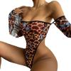 Ropa Interior Sexy Top de Tubo Estampado Leopardo Manga Larga Entrepierna Abierta Ropa para el Cuerpo Sexy Deseo Puro Pasión Tentación Libre de Traje de Agua Muerta