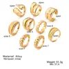 Anel de Liga Europeu e Americano Retro Personalidade Exagerada Irregular Oval Gota D'água Conjunto de Anéis Abertos