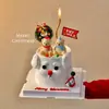 Decoración para Pastel de Navidad 2025 Sombrero Navideño Bufanda Osito Adornos Mini Bola de Pelo Sombrero Círculo de Paja Decoración Enchufe