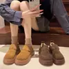 2026 Nuevos Zapatos de Piel Birkenstock Gruesos y Cálidos de Invierno, Famosos en Internet, Retro, que Aumentan la Altura, de Suela Gruesa, Zapatos de Algodón para Mujer