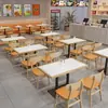 Conjunto de Mesa e Cadeiras para Refeições Rápidas em Laje de Rocha e Madeira Maciça para Lanchonetes, Restaurantes, Padarias, Lojas de Chá com Leite e Restaurantes de Hot Pot Picante; Combinação de Mesa e Cadeiras para Restaurante com Booth