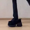 Mocassins Slip-on de Solado Grosso 2026 Outono Novo Retro Salto Escondido Botas Curtas Bico Redondo Para Pessoas Baixas Mocassins de Trabalho