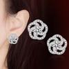Aretes de Temperamento Plata Flor Rosa Giratoria Chapados en Oro de 18K Elegantes Flor de Amor Giratoria Zircón Aretes Simples Brillantes