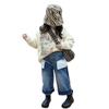 Jeans de Niña para Primavera y Otoño, Estilo Coreano de Moda, Pantalones de Pierna Ancha con Dobladillo, Parches y Bordes Deshilachados a la Moda para Niños