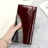 Billetera de Cuero Genuino para Mujer de Venta Caliente en Comercio Exterior, Bolso de Mano tipo Clutch Patchwork de Moda en Piel de Vaca Encerada al Aceite, Billetera Larga Simple Versátil, de Moda