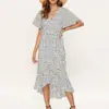 2023 Aliexpress Venda Quente de Primavera Europeu e Americano Sexy Decote V Irregular Cintura Alta Renda Chiffon Vestido Estampado em Estoque