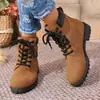 Botas Martin com Cadarço Retro Salto Bloco Grosso Botas Curtas Estilo Britânico Solado Grosso Antiderrapante Outono Inverno Roupa de Trabalho para Exterior Botas Femininas