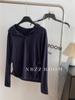 65% Algodón de Cáñamo Americano Casual Plisado Sudadera Camiseta de Manga Larga para Mujer Fitness Top Corto Otoño Temprano 2025