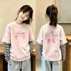 Camiseta de Manga Longa para Meninas, Novo Estilo Outono 2026, Camiseta Básica Casual Duas em Uma Infantil, Top 100% Algodão para Bebês Meninas
