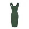 2608-26 Estilo Verão Europeu e Americano Slim Fit Gola Quadrada Com Bojo Sem Mangas Fenda nas Costas Sexy Sem Alças Vestido Curto