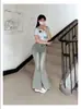 Jeans Acampanados de Cola de Pescado de Tiro Alto Lavados Retro Estilo Americano para Otoño con Dobladillo Crudo Elástico, Corte Delgado, Diseño Hot Girl