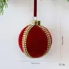 Nuevo producto transfronterizo: Adorno de bola de Navidad de terciopelo burdeos y verde oscuro con pedrería, decoración para árbol de Navidad al por mayor