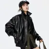 Otoño/Invierno 2026 Nueva Chaqueta de Motocicleta Vintage Estilo Americano Suelta Corta para Mujer en Piel Genuina de Oveja Encerada